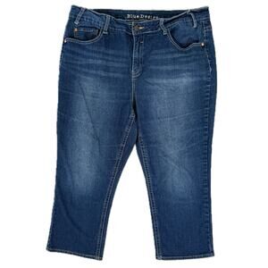 Blue Desire Capri Crop Stretch Denim Jeans Red Patch Pocket Dk Blue  Women Sz 16